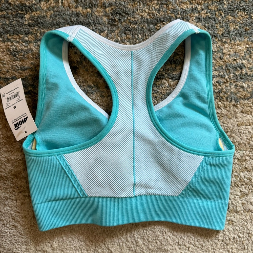 Avia Sports Bra Medium Size Seamless Front Zip Medium Support Aqua Seafoam - Picture 5 of 6